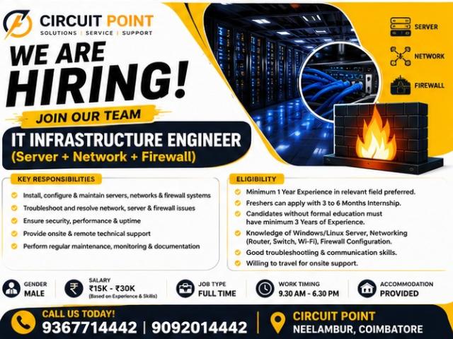 IT Infrastructure Engineer (Server + Network + Firewall) jobs in Chennai