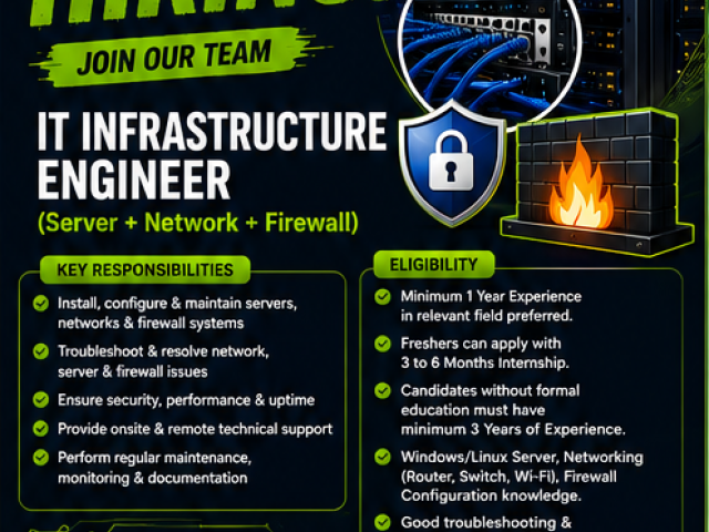 IT Infrastructure Engineer (Server + Network + Firewall) jobs in Erode