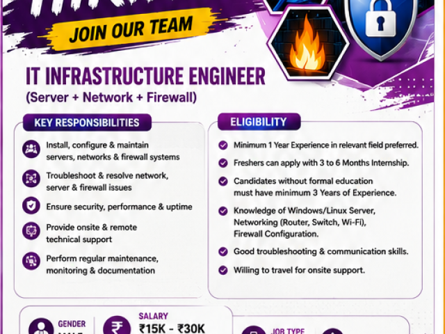 IT Infrastructure Engineer (Server + Network + Firewall) jobs in Madurai